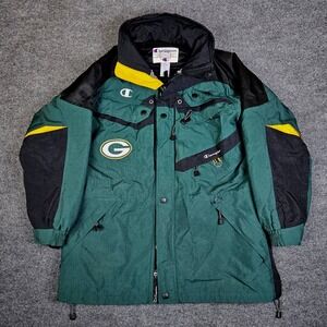 Champion Green Bay Packers Jacket Mens L Vintage 90s Full Zip‎ Coat NFL Football